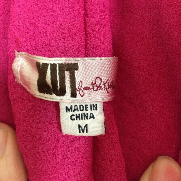 KUT FROM THE KLOTH Womens Sleeveless V-Neck Ruffle Front Sheer Blouse Top Pink M - Picture 2 of 5